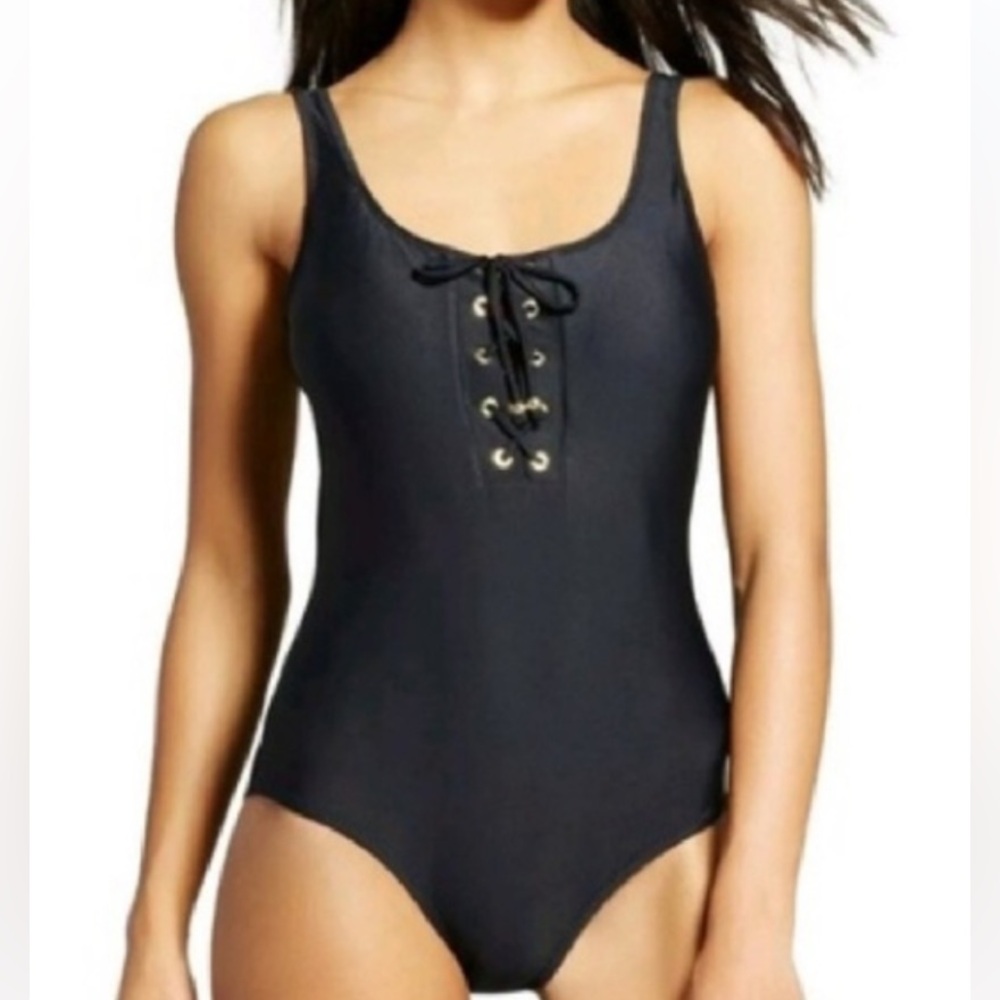 Mossimo black lace up tie swim suit swimwear size Small